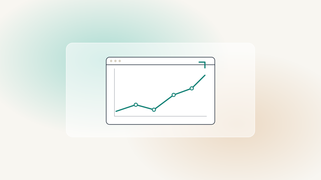 A browser window with a line chart rising towards an arrow in the top corner.