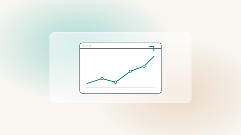 A browser window with a line chart rising towards an arrow in the top corner.